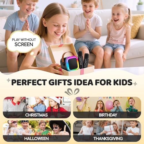 IROO Mini Karaoke Machine for Kids, 2025 TOP Toys Birthday Gifts Ideas for Girls Ages 4, 5, 6, 7, 8, 9, 10, 12+ Years Old, Portable MP3 Player with 2 Wireless Mics for Party(Black)