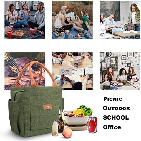 Joymee Lunch Bag Women Insulated Lunch Box Reusable Leakproof Large Spacious Cooler Tote for Womens Mens Adults with Bottle Holder and Side Pockets for Work Office Travel Picnic - Green