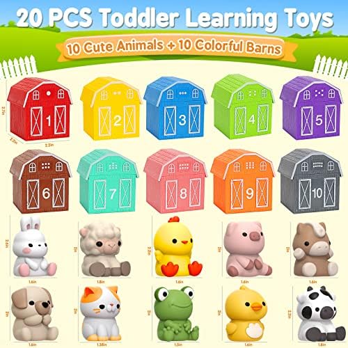 Learning Toys for 1,2,3 Year Old Toddlers, 20Pcs Farm Animals Toys Montessori Counting, Matching & Sorting Fine Motor Games, Christmas Birthday Easter Gift for Baby Boys Girls Age 12-18 Months