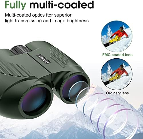 20X25 Compact Binoculars for Adults and Kids,Large Eyepiece Waterproof Binocular,Easy Focus Small Binoculars for Bird Watching,Hiking and Concert, Green