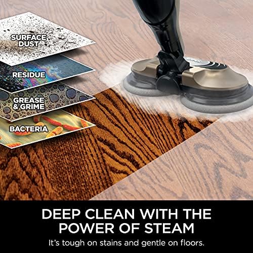 Shark S7001 Mop Scrub & Sanitize at The Same Time, Designed for Hard Floors, with 4 Dirt Grip Soft Scrub Washable Pads, 3 Steam Modes & LED Headlights, Gold (Renewed)