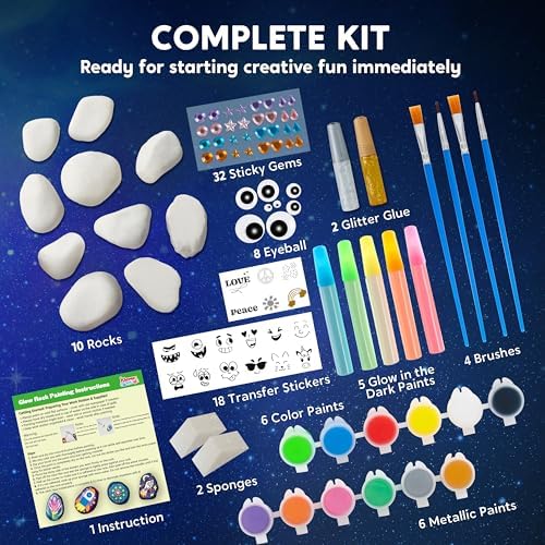 JOYIN Rock Painting Kit- Glow in The Dark Rock Kit, Arts and Crafts for Kids Ages 6-12, Art Supplies Toy, Kids Craft Paint Kits, Arts & Crafts for Boys Girls Birthday Party Gift Toy