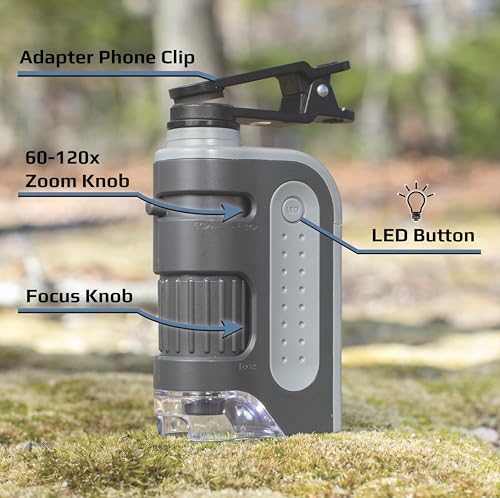 Carson MicroBrite Portable Digital Pocket Microscope for Kids or Adults, Accurate 60x-120x Zoom, Handheld Microscope with Phone Clip & Smartphone App (MM-350)