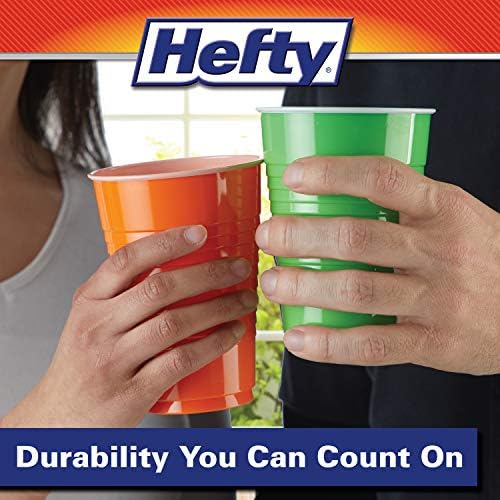 Hefty Party On Disposable Plastic Cups, Assorted, 16 Ounce, 100 Count (Pack of 2)