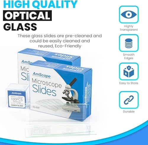 OMAX M82E Series LED Binocular Compound Lab Microscope - 40X-2000X Magnification - Microscope Kit with 100 Blank Slides & Cover Slips