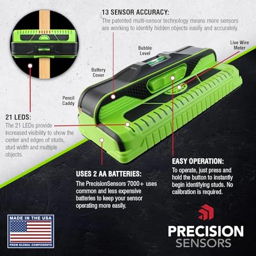 Franklin Sensors ProSensor M210 Stud Finder with 13-Sensors, Wood & Metal Stud Detector/Wall Scanner, Live Wire Detection (Green), Made in The USA