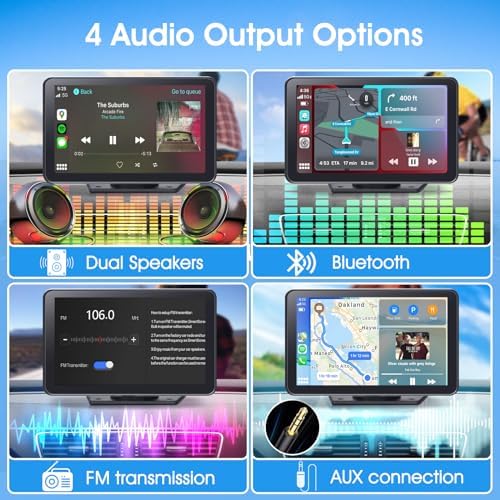 Portable Wireless Carplay Car Stereo, 7" HD Touchscreen for Car with Apple CarPlay & Android Auto with Backup Camera/Mirror Link/Voice Control/Bluetooth/GPS/AUX/FM Satellite Radio for All Vehicles