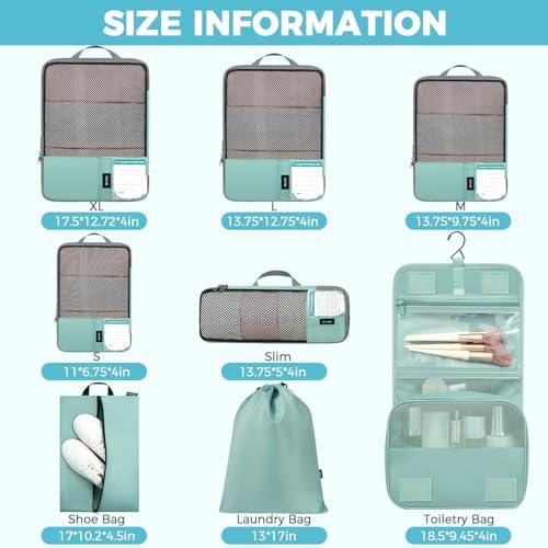 BAGAIL 4 Set/6 Set/8 Set Compression Packing Cubes Travel Accessories Expandable Packing Organizers(HalfMesh,8-DustyBlue)