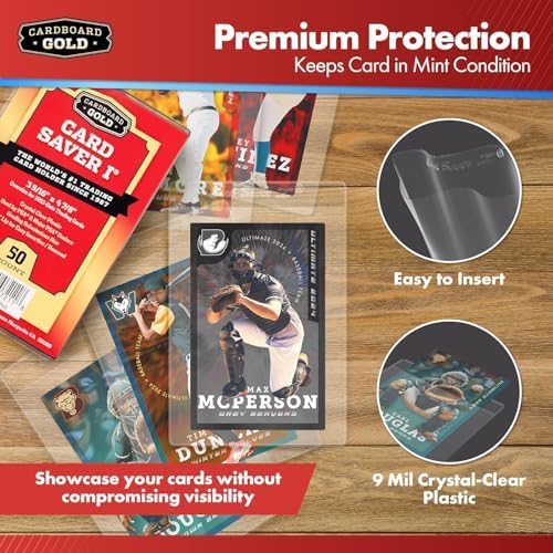 CARD SAVER 1-200 Count - Semi Rigid Card Holder, Trading Card Protectors - PSA-Approved Cardsaver for Baseball, Trading, Sports Cards - Card Sleeves, Binder, & Storage Box Compatible