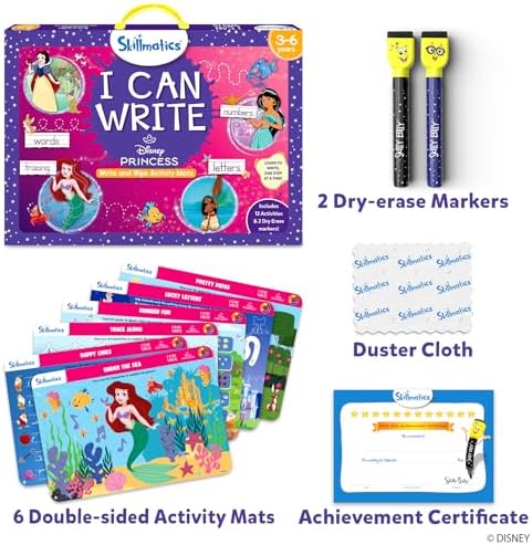 Skillmatics I Can Write Disney Princess - Reusable Preschool Learning Activities, Educational Toy and Game, Back to School Supplies, Gifts for Students, Kids, Toddlers Ages 3, 4, 5, 6
