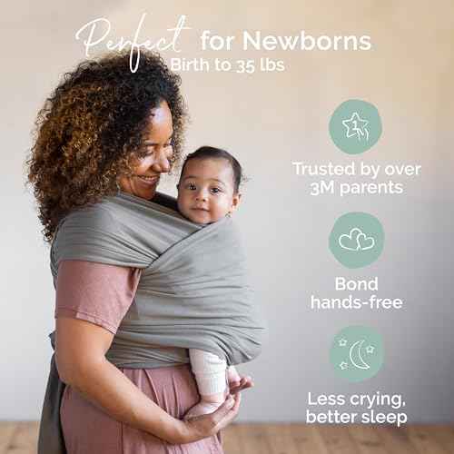 Boba Baby Wrap Carrier – Original Baby Sling Carrier for Newborns (7–35 lbs), Soft, Secure, Hands-Free & Ergonomic, Ideal for Comfortable Bonding, New Parents (Grey)