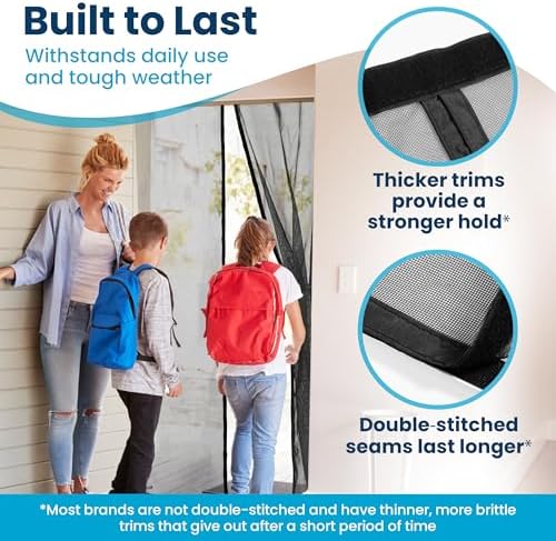 Magnetic Screen Door - Bugs Out, Breeze in - 9min Install Auto-Sealing Heavy Duty Double Stitched Mesh, 52 Magnets, Hands Free Sliding & Patio Door Net, Pet & Kid Friendly, 38 x 82 Inch, Flux Phenom