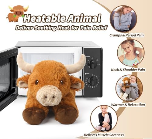 Cuckool Bull Stuffed Animals, Microwavable Stuffed Animals Adorable Fluffy Bull Plush for Warmth & Comfort, Heatable Coolable Lavender Scent Toys, Cute Soft Plushies Gift for Kids Boys Girls & Adults