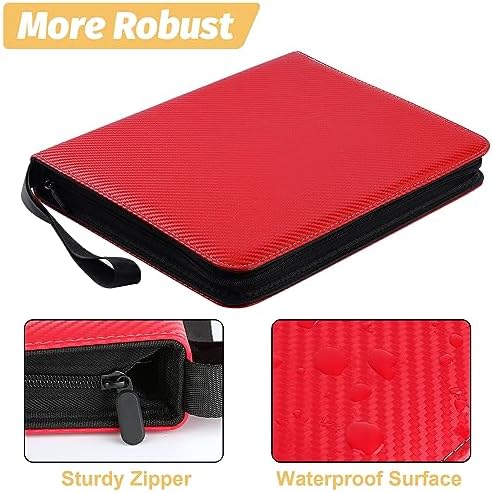 9 Pocket Card Binder, Premium Zip Trading Card Binder, 720 Double Sided Pocket PU Card Collection Binder, Collector Card Album, Card Folder for MTG, TCG, Sports Cards, Game Cards (Red)