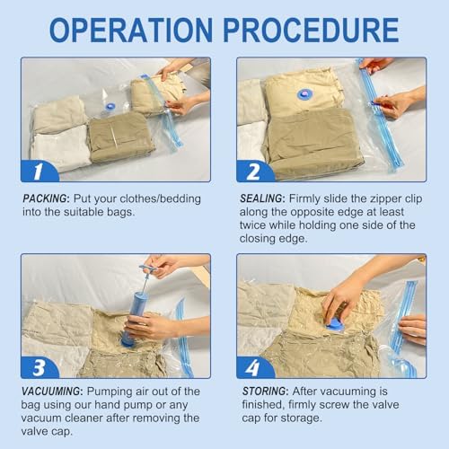 10 Pack Jumbo Vacuum Storage Bags with Hand Pump, Plastic Packaging Bags, 80% Space Saver Vacuum Seal Bags for Clothing, Travel Lugggage, Blankets, Comforters