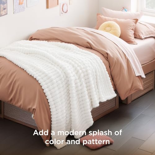 Bedsure GentleSoft White Throw Blanket for Couch - Cozy Blanket for Women, Cute Fleece Throws for Girls, Teacher Gifts Birthday Gifts for Women Men Mom, Room Home Dorm Decor, Off White, 50x60 Inches