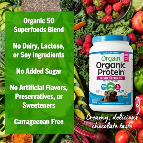 Orgain Organic Vegan Protein + 50 Superfoods Powder Bundle - Creamy Chocolate Fudge & Vanilla Bean, 21g Plant Based Protein, 2.02 lb Each