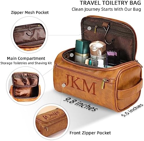 Personalized Toiletry Bag for Men, Engraved Name Initials Toiletry Bag, Customized Monogram Travel Shaving Dopp Kit for Groomsmen, Gift for Christmas, Birthday, Dad, Husband, Grandpa, Lover