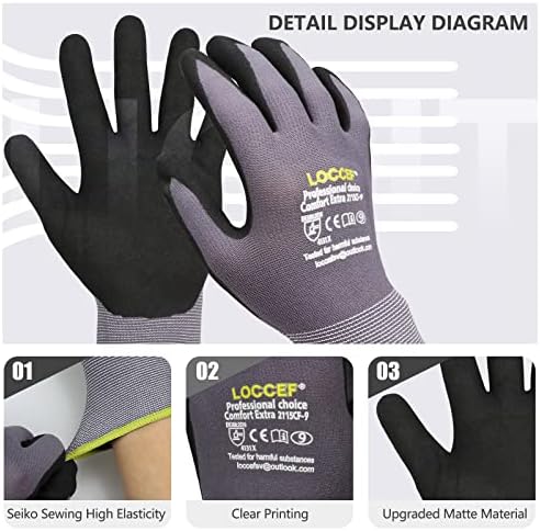 Work Gloves MicroFoam Nitrile Coated-6 Pairs,Seamless Knit Nylon Gloves,Gray Work gloves