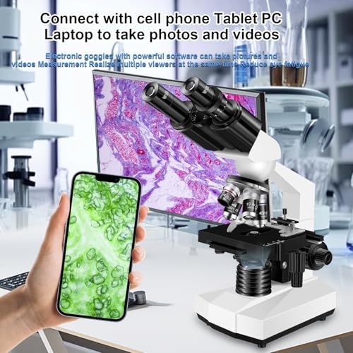 Microscope for Adults WF10x and WF25x eyepieces, 40X-2000X Magnification USB Camera, Microscope for Adults Suitable for Laboratory School (Large Model Binocular Electronic Eyepiece)