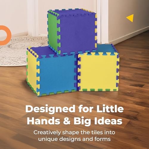 MioTetto Foam Floor Tiles for Kids - Non-Toxic Comfortable Baby Play Mat and Interlocking Foam Tiles, Fits with 50x50 Playpen Mat for Crawling & Development, Soft Play Mat for Babies 6-12 Months