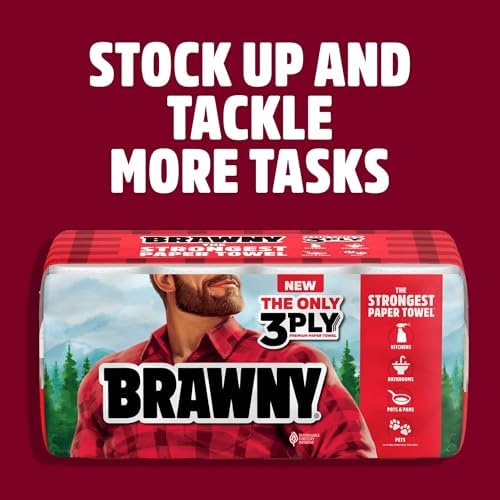 Brawny Tear-A-Square 3-Ply Paper Towels, 8 Triple Rolls = 24 Regular Rolls, Strong, Absorbent, and Durable with 3 Sheet Sizes (Quarter, Half, Full)