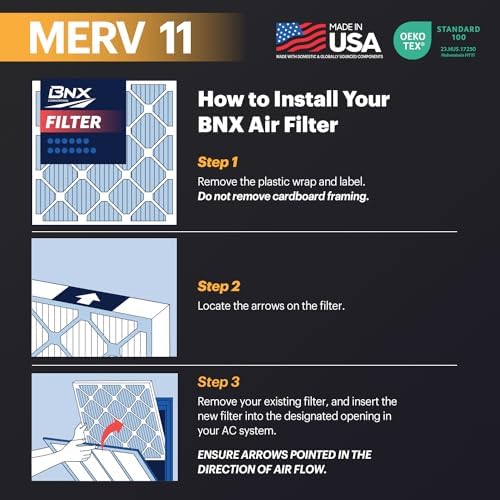 BNX TruFilter 18x24x1 Air Filter MERV 11 (6-Pack) - MADE IN USA - Allergen Defense Electrostatic Pleated Air Conditioner HVAC AC Furnace Filters for Allergies, Dust, Pet, Smoke, Allergy MPR 1200 FPR 7