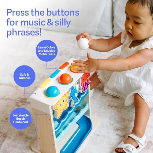Move2Play, Wooden Ocean Friends, Interactive Toy for 1+ Year Olds, 6 to 12 Months, Baby Toy, 1 Year Old Birthday Gift for Girls, 9-12 Months, 6 7 8 9 10 12+ Months