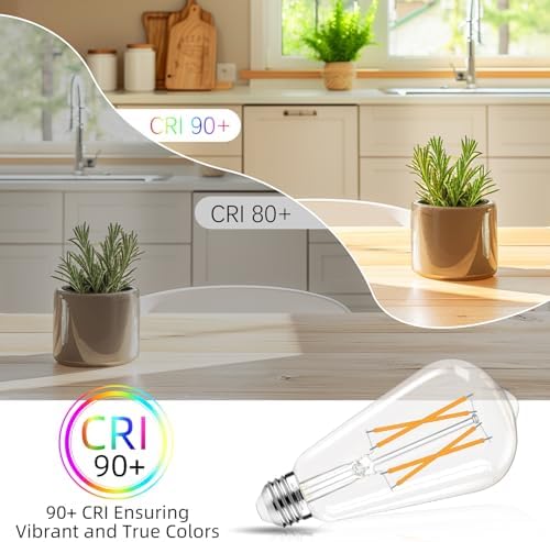 LED Edison Bulbs Dimmable, E26 Bulb 60 watt Equivalent, Soft White 2700K, ST58 Vintage Light Bulbs, 90+ CRI, 6W 600LM, E26 Medium Base, Clear Glass, 10 Pack