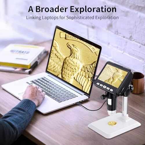 Coin Microscope, LCD Digital1000x, 1080P Coin Magnifier,Microscope for Adult with 8 Adjustable LED Lights, PC View, Compatible with MacOS Windows