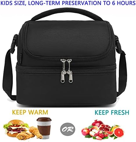 FlowFly Double Decker Cooler Insulated Lunch Bag Large Tote for Boys, Girls, Men, Women, With Adjustable Strap,Black