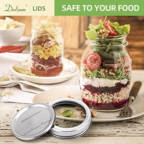 Dalzom® 48Pcs Canning Lids with Rings Wide Mouth, Premium Mason Jar Lids with Bands/Rings for Ball, Kerr Jars - Food Grade Material, 100% Fit & Airtight for Wide Mouth Mason Jars
