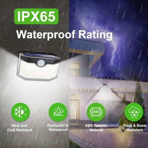 HMCITY 120 LED Outdoor Solar Lights with Motion Sensor and 3 Lighting Modes, IP65 Waterproof Wide Solar Wall Lights Ideal for Garden Patio Yard (6 Packs)
