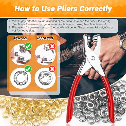 643Pcs Grommet Tool Kit 1/2 Inch(Inside Hole Size) Eyelet Kit with 320Pcs Eyelets Grommets, 320Pcs Washers, and Grommet Eyelet Pliers for Leather/Belt/Shoes/Crafts
