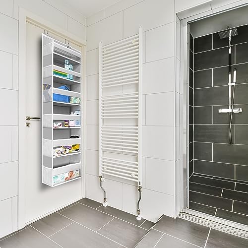 HOMELUX THEORY 1PC Heavy Duty Over the Door Organizer 55x14x6.7, 6 Large Front & 12 Side Pockets, Hanging Storage Closet Door Organizer for Bedroom, Bathroom and Baby Nursery Storage (Dark Gray)