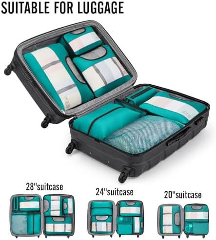 Veken 10 Set Packing Cubes for Kids & Toddler, Airplane Travel Essentials, Beach Vacation & Road Trip Suitcase Organizer Bags Set for Luggage, with Hanging Toiletry & Shoe Bag