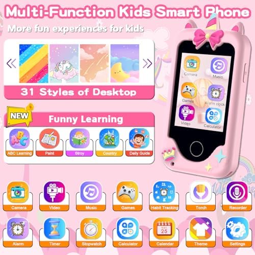Kids Phone Toys for Girls, 3 4 5 6 7 8 Year Old Boys Girls Christmas Birthday Gifts for Kids, 2.8" Touchscreen Smartphone Toddler Cell Phone, Children Play Toy Phone with Camera, Game, Music, 8GB Card