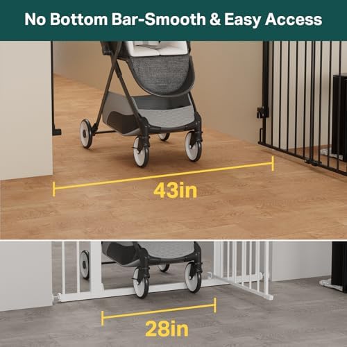 Cumbor 29.2-43" No Bottom Bar Baby Gate for Stairs, 2-in-1 Auto Close Dog Gate Indoor, Hardware Mounted Pet Gate for Doorways with Large Walk Thru Door, Child-Proof Safety Gate for Kids (Black)