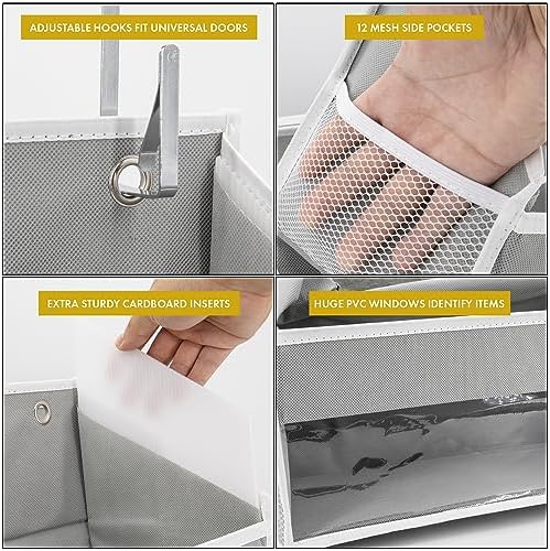 HOMELUX THEORY 1PC Heavy Duty Over the Door Organizer 55x14x6.7, 6 Large Front & 12 Side Pockets, Hanging Storage Closet Door Organizer for Bedroom, Bathroom and Baby Nursery Storage (Dark Gray)