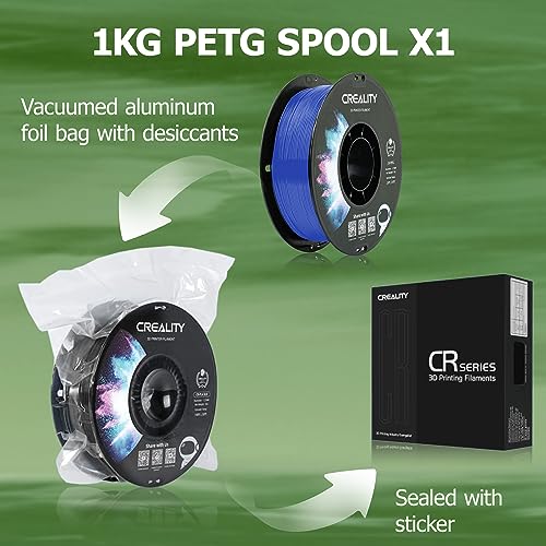 Official CREALITY PETG 3D Printer Filament 1.75mm 1KG (2.2lbs), High Precision Strong Toughness, Odorless Better Flow Moistureproof 3D Printing Ender Filament (Blue)