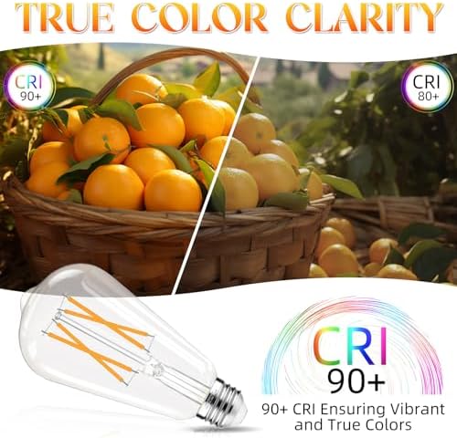 Edison Bulbs, E26 LED Bulb 60 watt Equivalent, Non-Dimmable, Soft White 2700K, ST58 Vintage Light Bulbs, 90+ CRI, 6W 600LM, E26 Medium Base, Clear Glass, 12 Pack