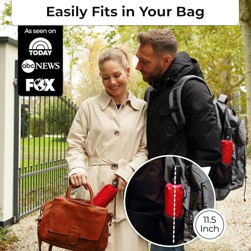TUMELLA Strongest Windproof Travel Umbrella (Compact, Superior & Beautiful), Small Strong but Light Portable and Automatic Folding Rain Umbrella, Durable Premium Grip, Fits Car & Backpack