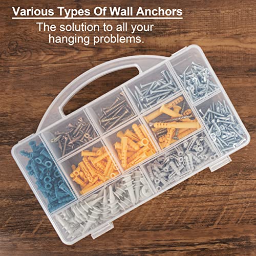 KURUI 510Pcs Wall Hanging Kit with Anchors and Screws, Picture Hanging Kit for Wall Decor Art, Frame, Canvas, Dry Wall Anchors Assortment Kit for Sheetrock Concrete Brick, 6 Sizes Picture Hangers