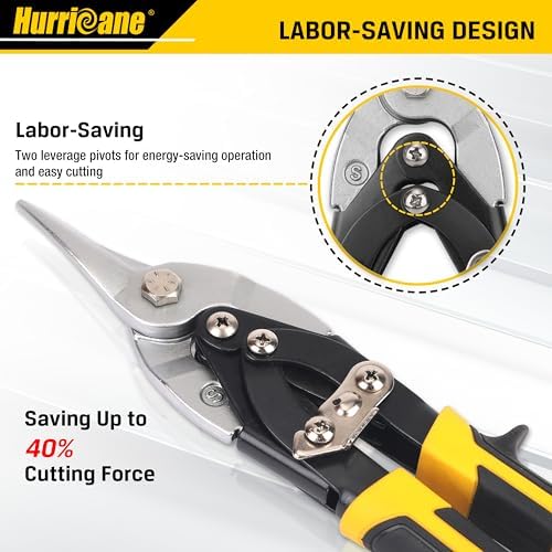 HURRICANE 10 Inch Aviation Tin Snips, Cr-Mo Aviation Snips for Cutting Metal Sheet, Heavy Duty Sheet Metal Cutter Shear, Straight Cut, High Leverage Aviation Snip, Up to 40% Labor Saving