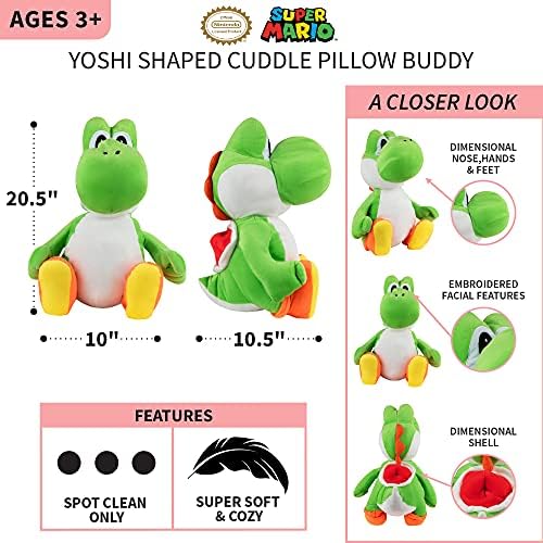 Franco Kids Bedding Super Soft Plush Cuddle Pillow Buddy, One Size, Mario Yoshi