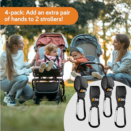 Baby Uma 4-Pack Stroller Hooks - Universal Bag Clips for Diaper Bags, Carry 11 lbs Each, Adjustable Straps