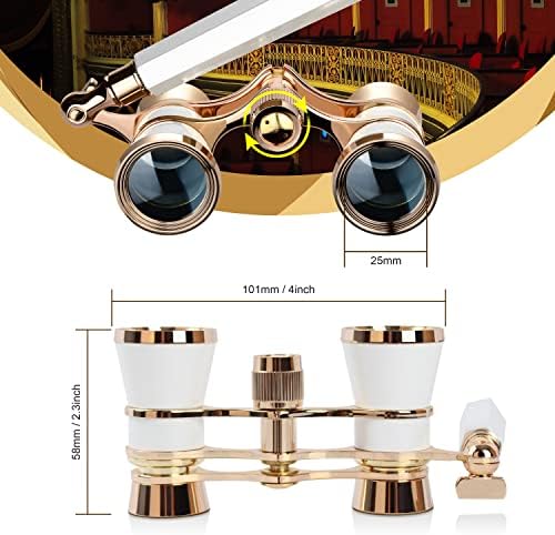 Aomekie Opera Glasses Binoculars 3X25 Theater Glasses Lorgnette Mini Binocular Compact with Handle for Adults Women in Musical Concert(White)