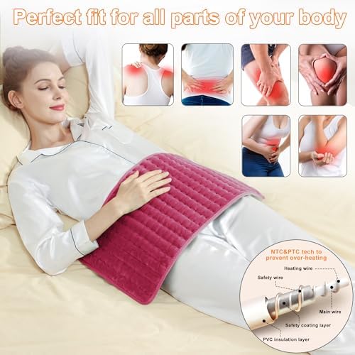Heating Pad-Electric Heating Pads for Back,Neck,Abdomen,Moist Heated Pad for Shoulder,Knee,Hot Pad for Arms and Legs,Dry&Moist Heat & Auto Shut Off(Burgundy,12''×24'')