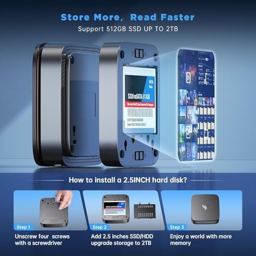 KAMRUI AK1PLUS Mini PC, N95 Processor (up to 3.4GHz), 8GB DDR4 RAM 256GB M.2 SSD, Mini Desktop Computer Support 2.5" SSD, Dual 4K, WiFi, Ethernet for Business, Office, Home