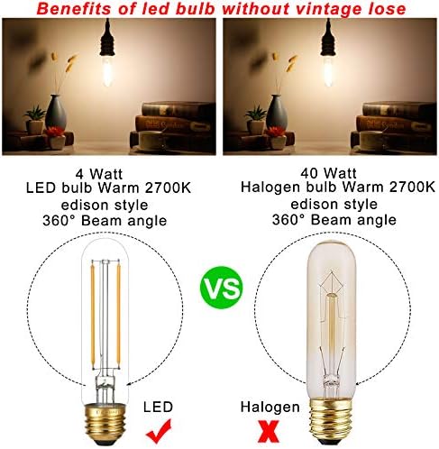 LiteHistory Dimmable E26 LED Bulb 4W Equal 40 Watt Warm White 2700K E26 Edison AC120V 400lm Tubular T9 T10 LED Light Bulb for Rustic Pendant,Chandeliers,Wall sconces 6Pack
